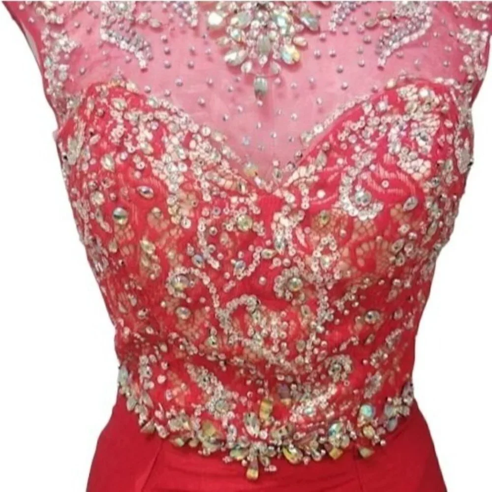 MacDuggal Red Sequin Formal Mermaid Evening Dress Ball Gown Size 0/2